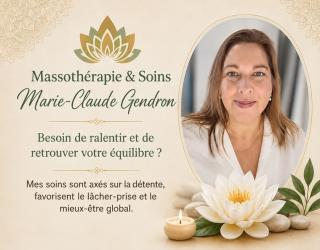 Massothérapie &Soins  Marie-Claude Gendron à Venise-en-Québec offrant des services et/ou produit tel que Massothérapeute fait partie du répertoire de PME d'ICI un répertoire que propulse gratuitement les entreprises Québécois.