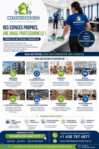 Nettoyage CLC à Montréal offrant des services et/ou produit tel que Pour les entreprises, Entretien commercial fait partie du répertoire de PME d'ICI un répertoire que propulse gratuitement les entreprises Québécois.